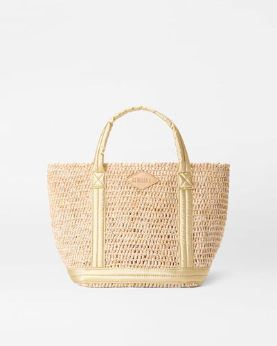 Sequin Raffia/Light Gold Pearl Metallic Small Raffia Tote