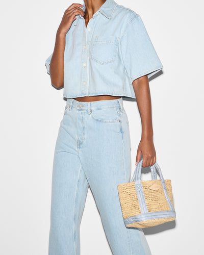 Raffia/Chambray Mini Raffia Tote