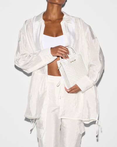 Pearl Metallic Micro Woven Box Tote